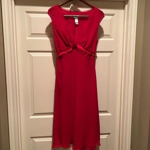 Liz Claiborne red cocktail dress with shirred detailing.